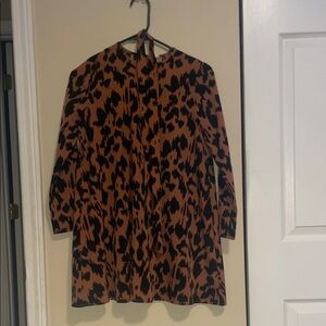 SHEIN Black and Brown Animal Print Long Sleeve Dress